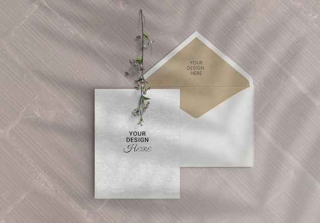 PSD maquette de flyer et enveloppe de carte de voeux d'invitation