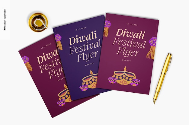PSD maquette de flyers du festival diwali, vue de dessus