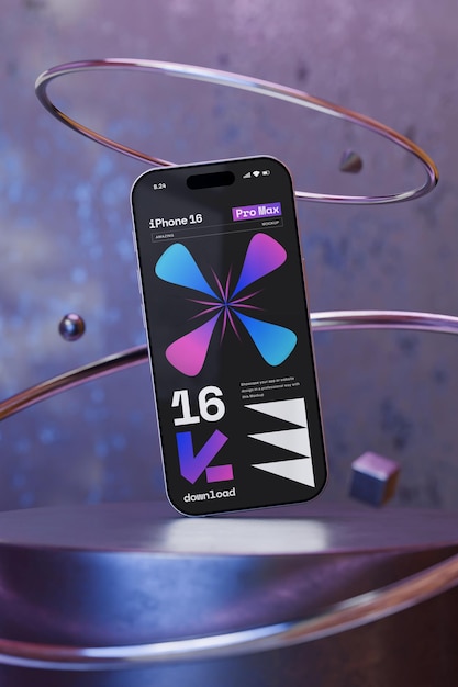 Une maquette futuriste en 3D d'un smartphone avec un écran dynamique