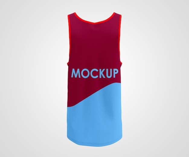 Maquette gratuite PSD un débardeur bleu et rouge avec le mot mock dessus