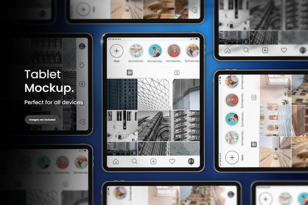 Maquette Instagram Premium Pour écrans De Tablette Sur Fond Bleu Riche