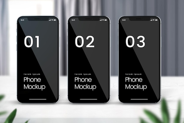 Maquette Instagram De Téléphone De Trois Smartphones Sur Fond Moderne