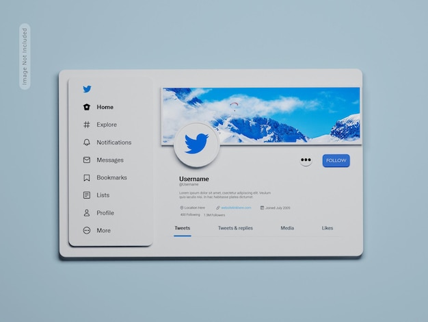 Maquette d'interface utilisateur 3D de profil Twitter