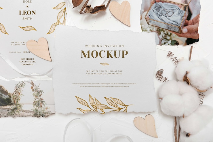 PSD maquette d'invitation de mariage en coton