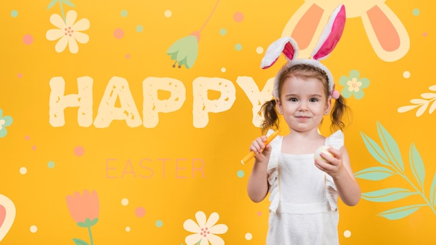 Maquette De Joyeuses Pâques Avec Fille