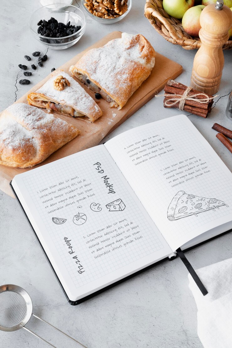 PSD maquette de livre de recettes avec une belle nature morte