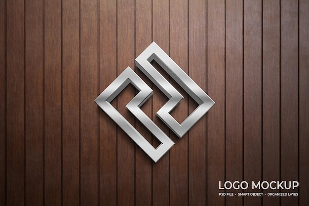 Maquette de logo 3d sur mur en bois