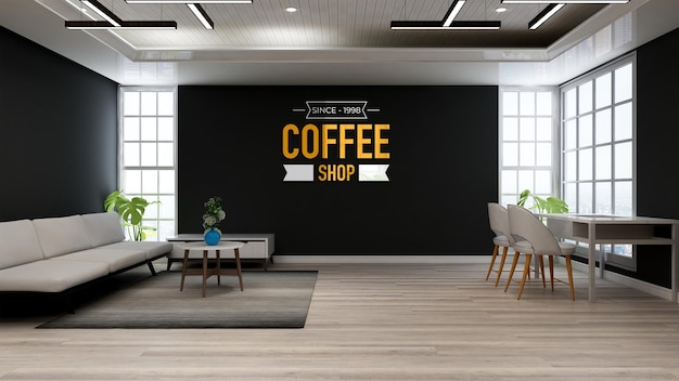 PSD maquette de logo de café dans un restaurant en bois
