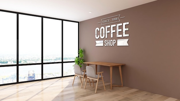 Maquette De Logo Dans L'espace De Travail Du Café