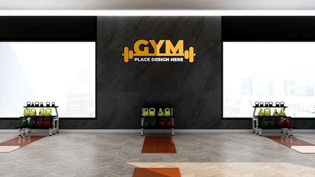 Maquette De Logo De Gym Doré Dans La Salle De Fitness