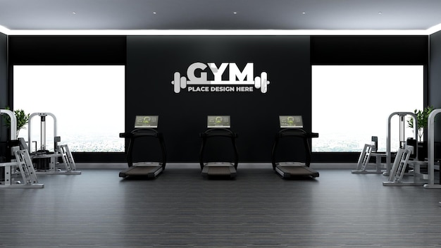 Maquette De Logo De Mur De Gym Dans La Salle De Fitness Ou De Gym De L'athlète Avec Mur Noir