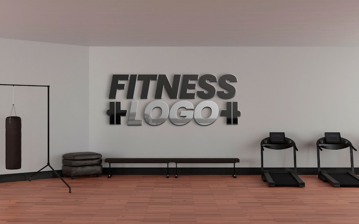 PSD maquette de logo sur le mur de la salle de sport