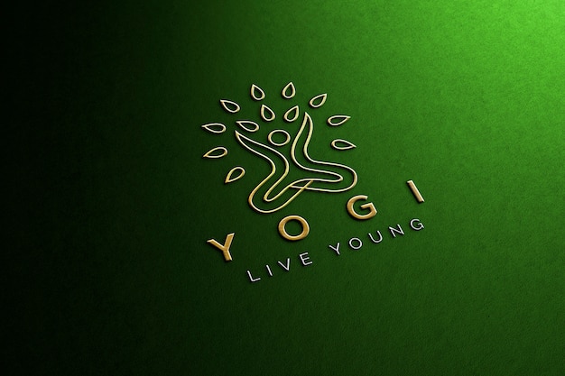 Maquette de logo en papier vert en relief de luxe