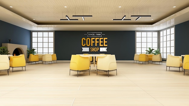 Maquette de logo PSD 3D dans l'élégante salle de café ou de restaurant