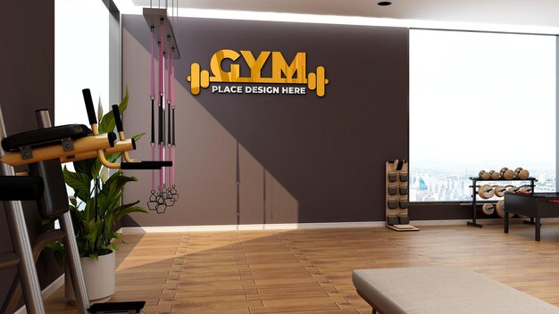 Maquette De Logo Réaliste Dans La Salle De Gym Moderne