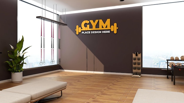 Maquette De Logo Réaliste Dans La Salle De Gym Moderne