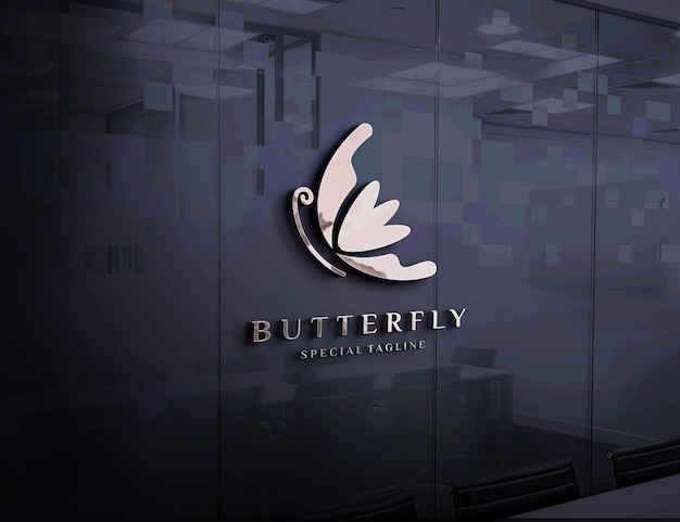 Maquette de logo en relief sur mur de verre