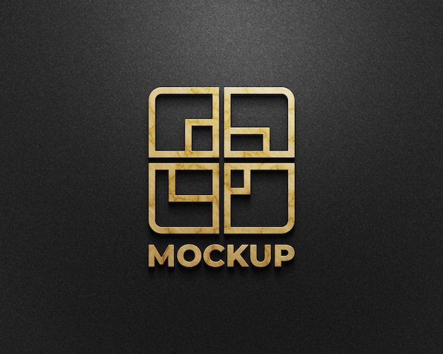 Maquette de logo de texture or 3d sur mur noir