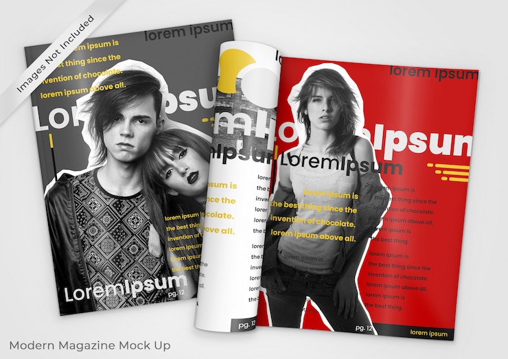 PSD maquette de magazine moderne de deux magazines, l'un ouvert et l'autre fermé psd