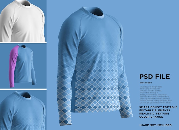 PSD maquette à manches longues raglan pour hommes