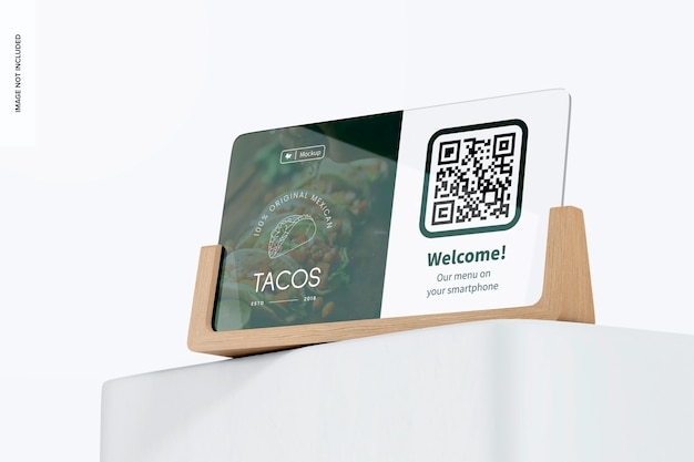 Maquette de menu QR en acrylique, vue en contre-plongée