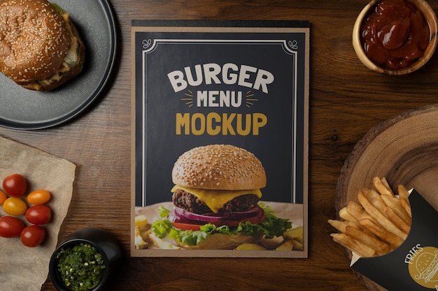 PSD maquette de menu de restaurant hamburger avec restauration rapide