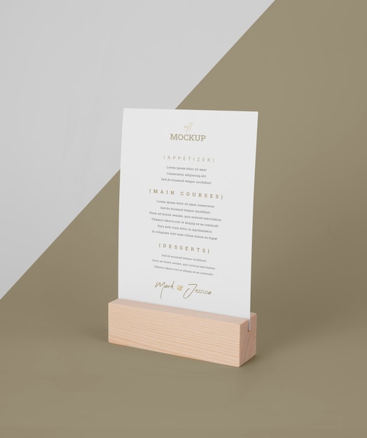 PSD maquette de menu avec support en bois