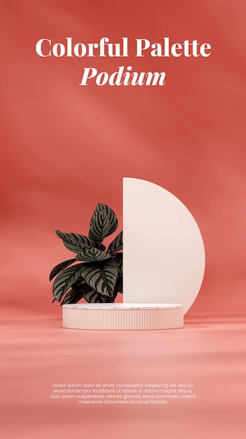 Maquette De Modèle De Podium En Marbre Blanc En Portrait Avec Plante En Prière Et Mur Rose, Rendu 3d