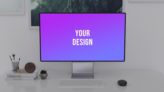 maquette de moniteur psd avec une décoration simple