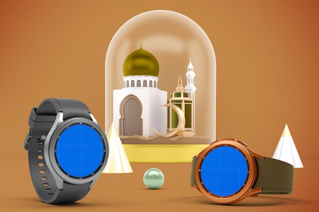 Maquette de montre intelligente ronde du Ramadan