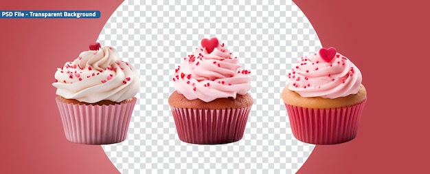 Maquette de muffin rose sur le thème du cœur pour la fête de la Saint-Valentin