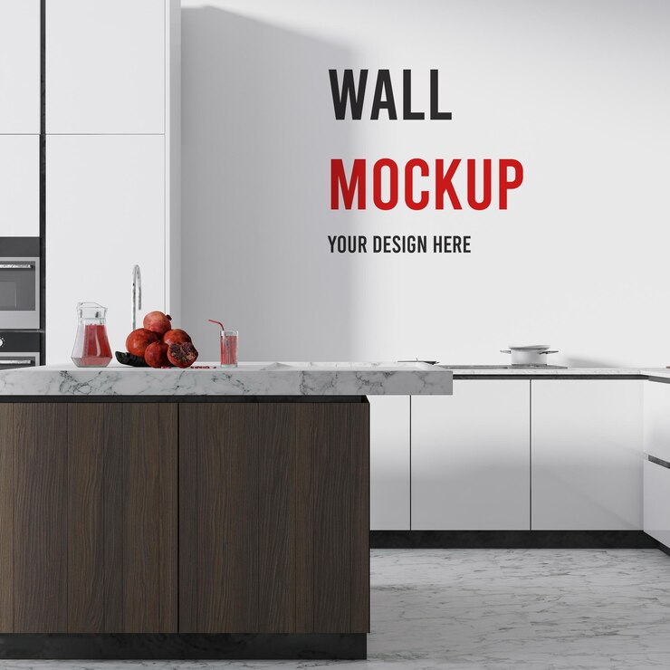 PSD maquette de mur de cuisine en rendu 3d
