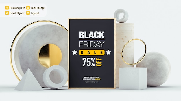 Maquette de nature morte de luxe pour le Black Friday avec différents objets isolés