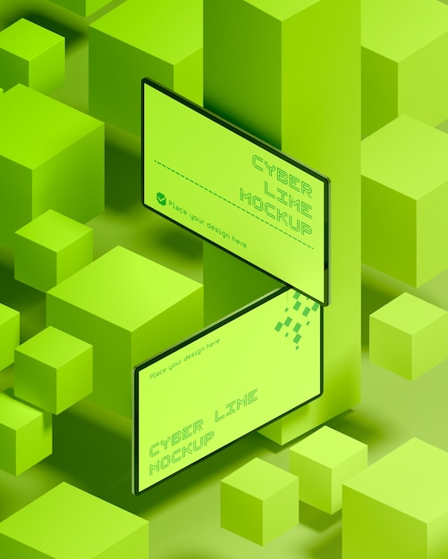 Une maquette d'ordinateur entourée de vert citron