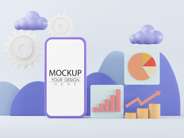 Maquette d'ordinateur de téléphone intelligent à écran blanc avec statistique