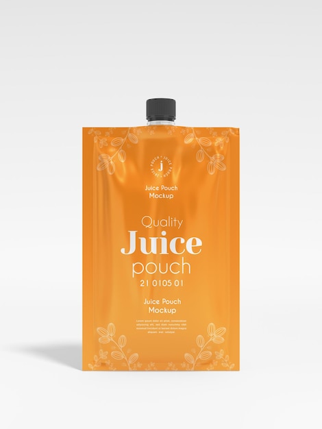 Maquette de pack de jus de poche à bec en plastique brillant
