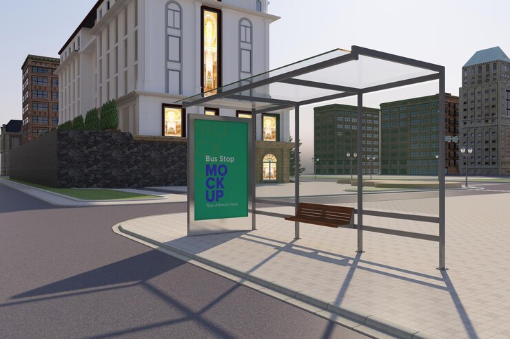 PSD maquette de panneau d'affichage d'arrêt de bus