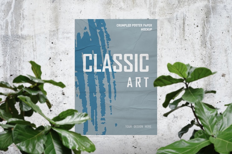 PSD maquette de papier affiche sur fond de salle de ciment béton