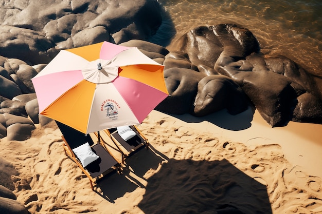 PSD maquette de parapluie de plage au bord de la mer