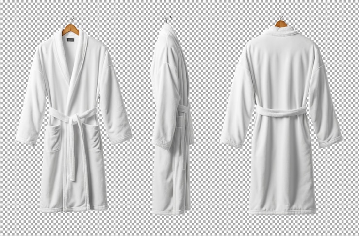 PSD une maquette de peignoir d'hôtel blanc vide montrée des deux côtés d'un design propre et simple