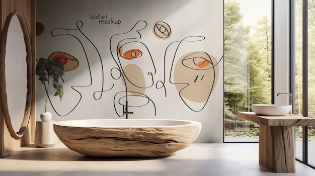 Une maquette de peinture murale de la tendance lagom et japandi