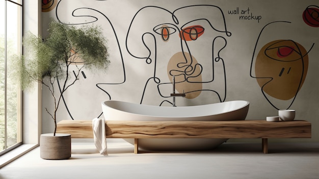 Une maquette de peinture murale de la tendance lagom et japandi