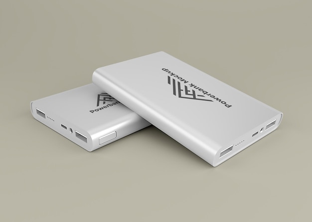 PSD maquette de périphérique powerbank argent arrondie