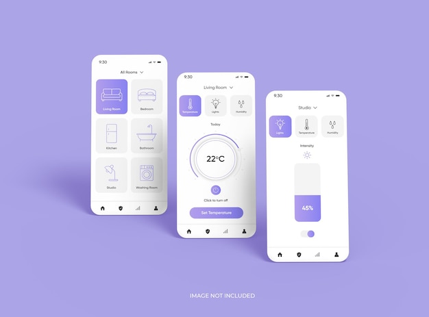 Maquette personnalisable avec des écrans de téléphone portable séparés pour le rendu 3d de la présentation de l'application ui ux