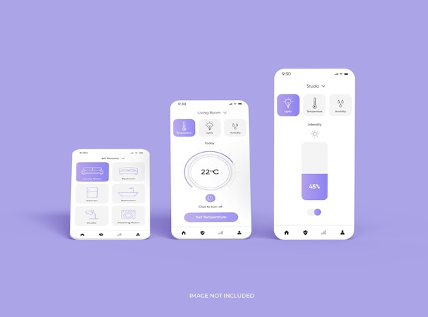 Maquette personnalisable avec des écrans de téléphone portable séparés pour le rendu 3d de la présentation de l'application ui ux