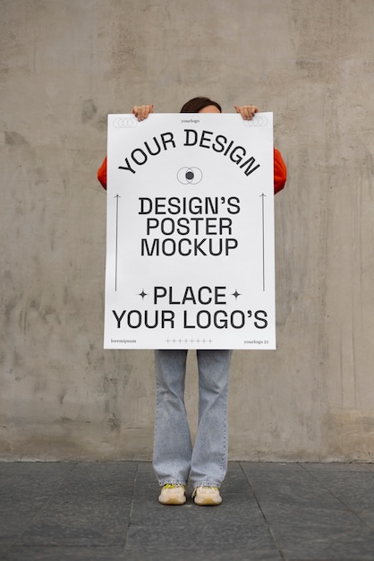 PSD maquette d'une personne tenant une affiche