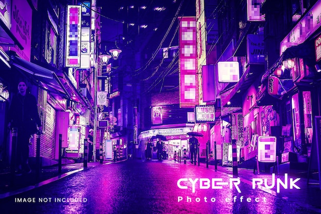 PSD maquette de photo d'effet d'affiche couleur cyberpunk ajoutée