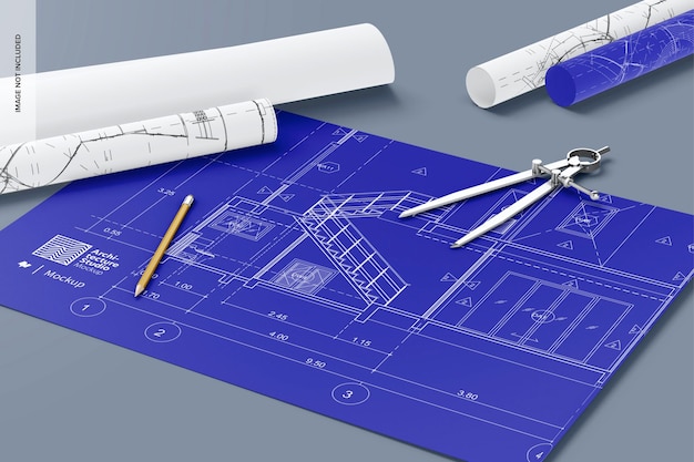 PSD maquette de plans architecturaux vue droite