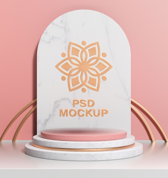 PSD maquette de podium rose avec fleur de mandala