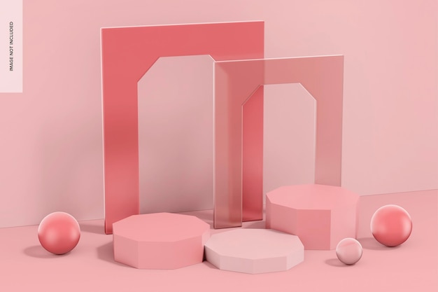 Maquette de podiums en acrylique rose givré